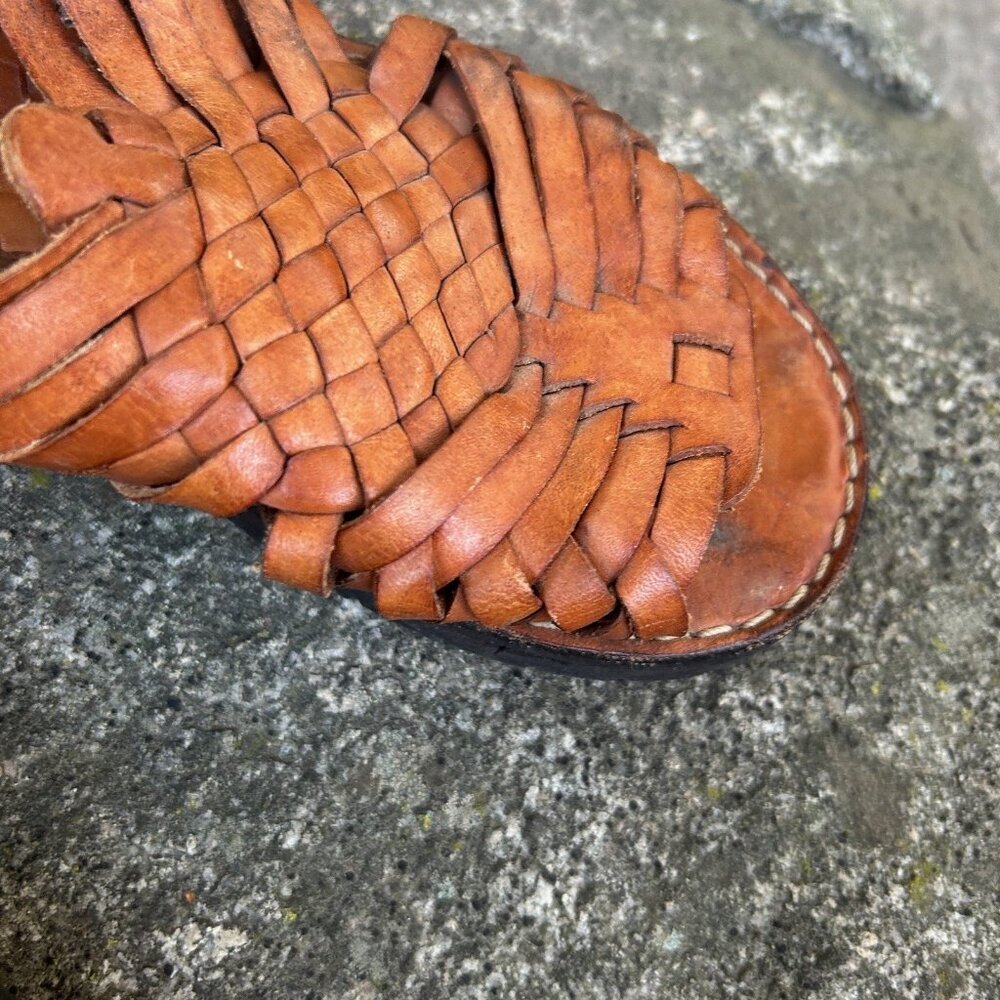 Brand X Mexican Huaraches Copper Brown Woven Leather Size 6.5 - Picture 8 of 10